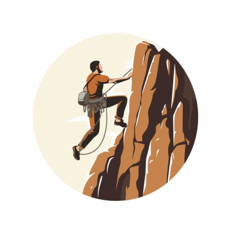 Vector illustration of a man climbing on a cliff. Climbing conce