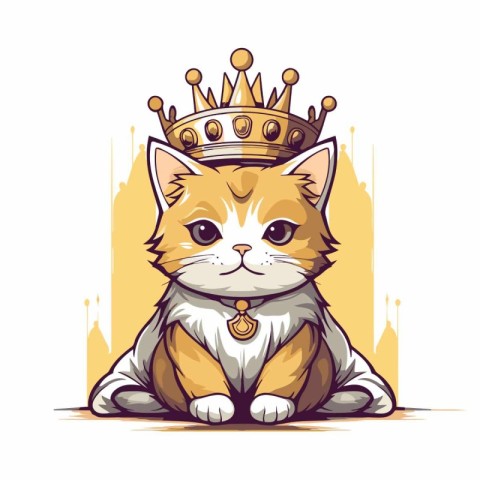 Cute cat in a crown. Vector illustration on white background.