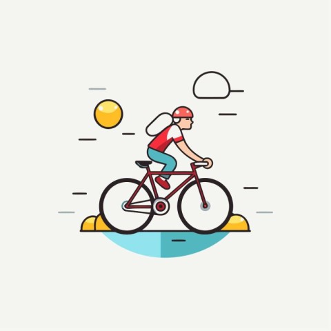 Cyclist in helmet riding bicycle. Flat style vector illustration