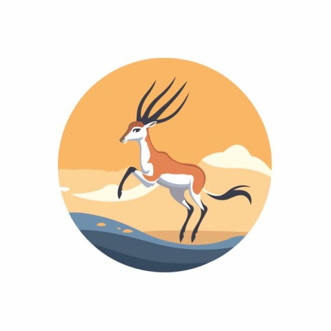 Wild african gazelle in flat style. Vector illustration.