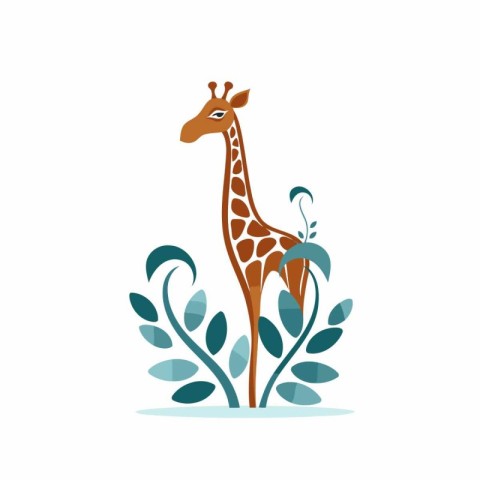 Giraffe with leaves. Vector illustration. Flat design style.