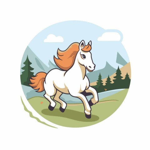 Horse in the field. Vector illustration in a flat style.