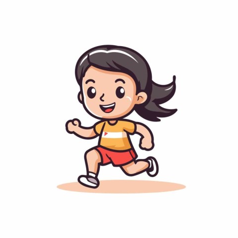 Running girl cartoon character. Vector illustration. Isolated on