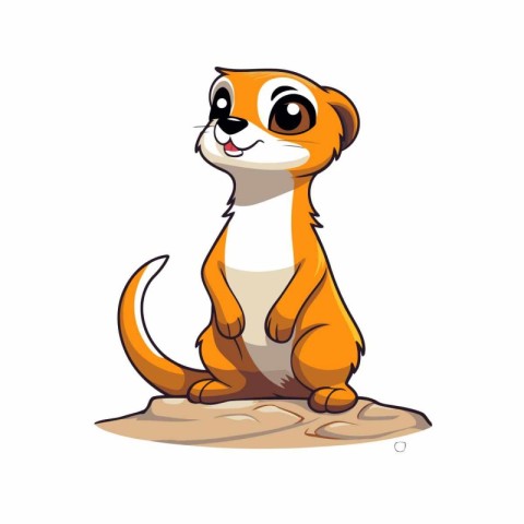 Cute cartoon meerkat sitting on the rock. Vector illustration