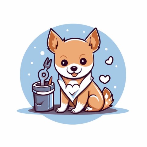 Cute shiba inu dog sitting next to a lighter. Vector illustratio