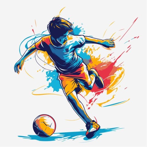 Soccer player kicking the ball. Vector illustration of a soccer