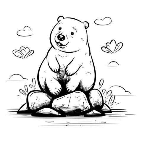 Polar bear sitting on a stone in the park. Vector illustration