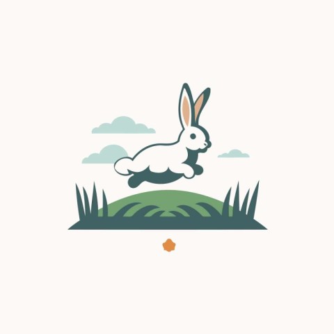 Rabbit in the field. Vector illustration in flat design style.