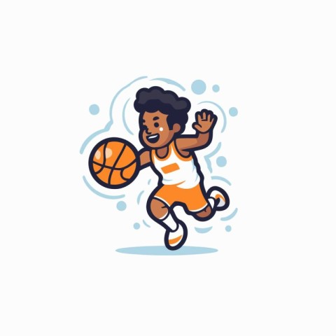 Cartoon basketball player with ball. Vector illustration on whit