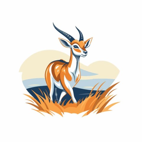 Gazelle in the grass. Vector illustration on white background.