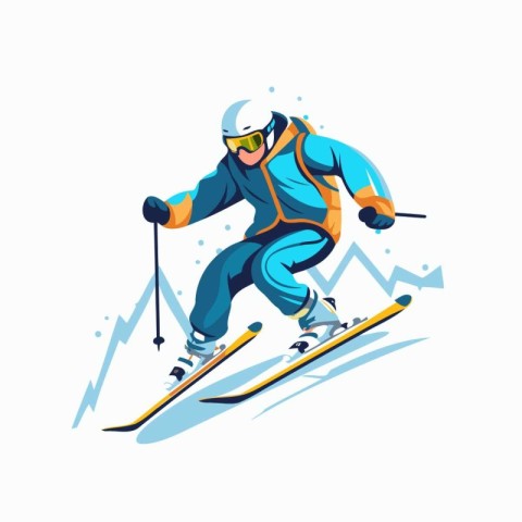 Skier skiing. Vector illustration in cartoon style on white back