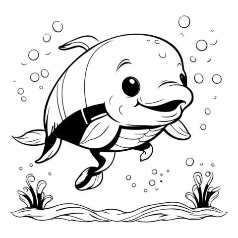 Black and White Cartoon Illustration of Funny Dolphin Animal Cha