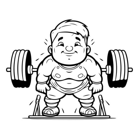 Cartoon illustration of a fat man lifting a barbell weight.