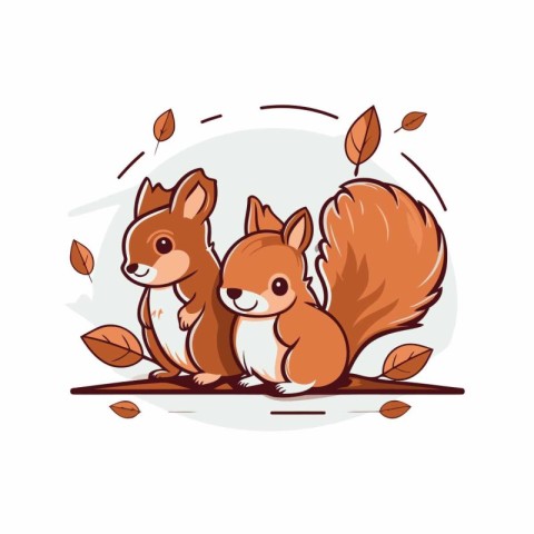 Squirrels in autumn leaves. Vector illustration in cartoon style