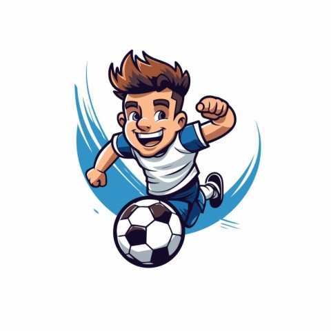 Cartoon soccer player with ball isolated on white background. Ve