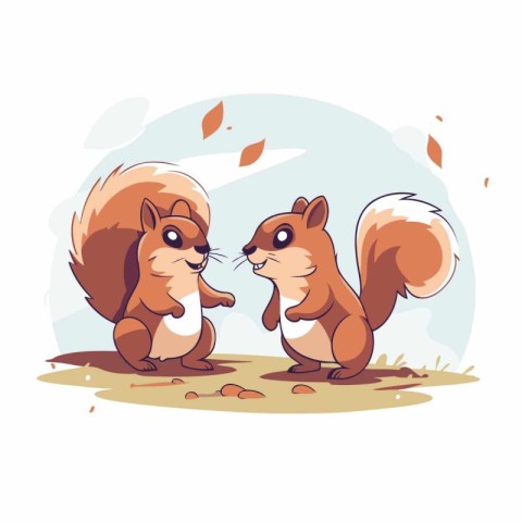 Squirrels in the autumn park. Vector illustration in cartoon sty