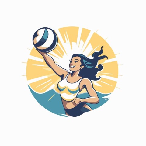 Beach volleyball player girl with ball. Vector illustration in r