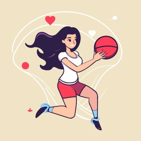 Young woman playing basketball. Healthy lifestyle concept. Vecto