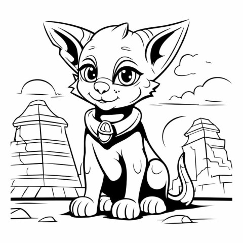 Black and White Cartoon Illustration of Cute Little Cat Animal C