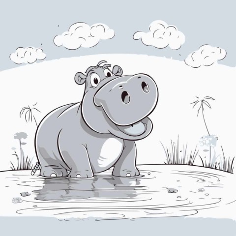 Hippopotamus in the water. hand drawn vector illustration.