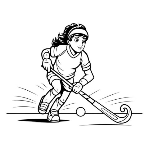 Illustration of a female hockey player with a stick and puck.