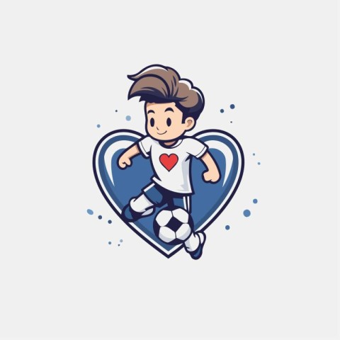 Vector illustration of a soccer player in a heart-shaped badge.