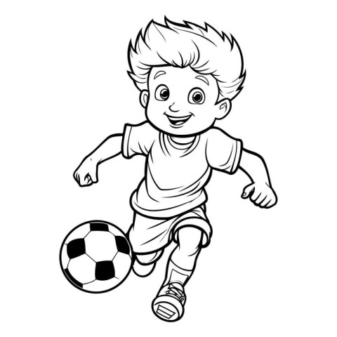 Cartoon soccer player running with ball isolated on white backgr