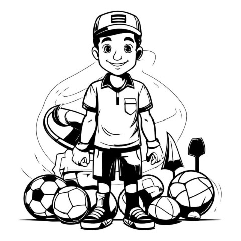 Soccer player with ball. Cartoon illustration of soccer player w