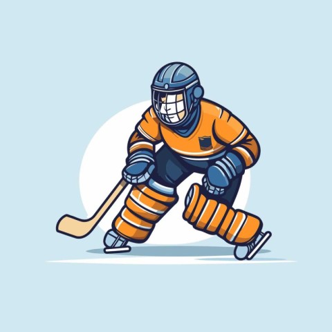 Hockey player vector illustration. Cartoon hockey player with th