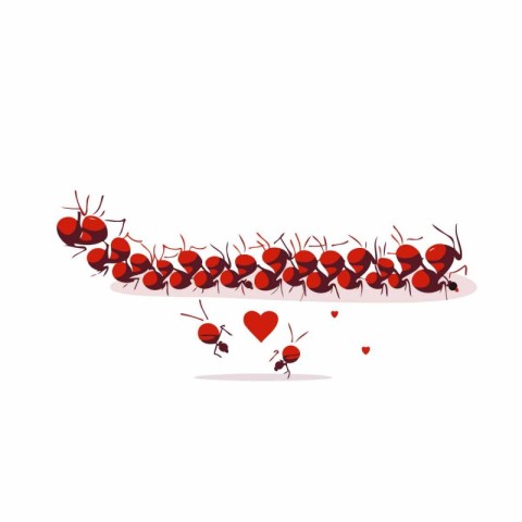 Ants carrying hearts on a white background. Vector illustration