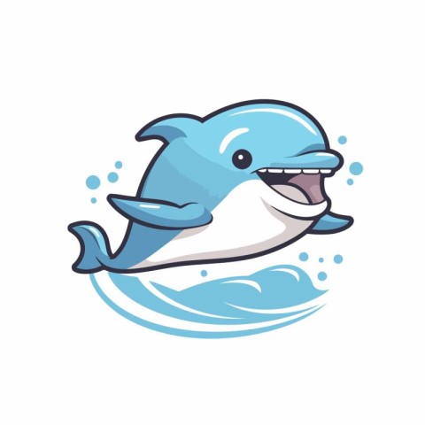 Cute cartoon dolphin jumping out of the water. Vector illustrati