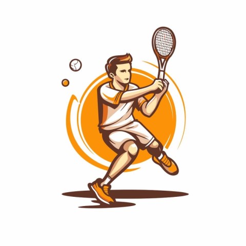 Tennis player action cartoon graphic vector template. Sport desi