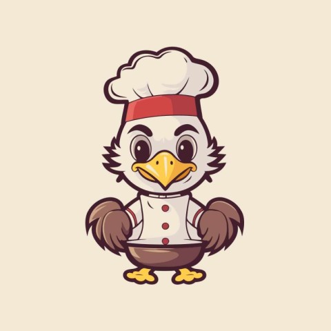 Cute cartoon chicken chef in chef hat and apron. Vector illustra