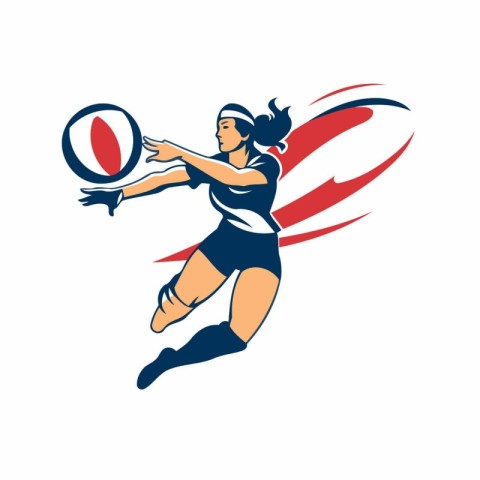 Illustration of a female rugby player running with ball done in