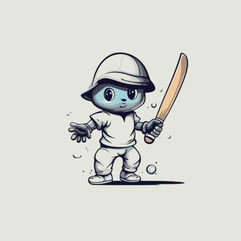 Cartoon baseball player with baseball bat and ball. Vector illus