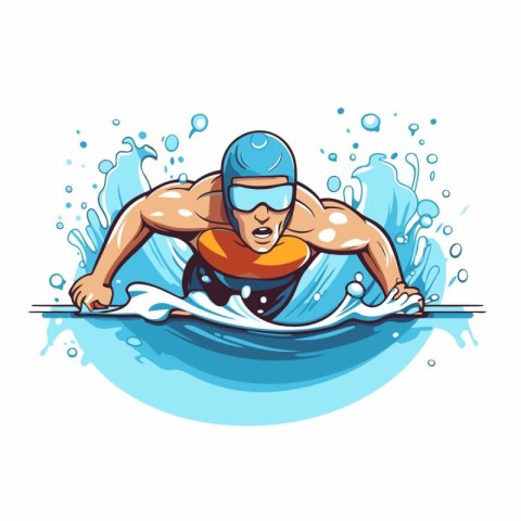 Swimmer in the water. isolated on white background. Vector illus