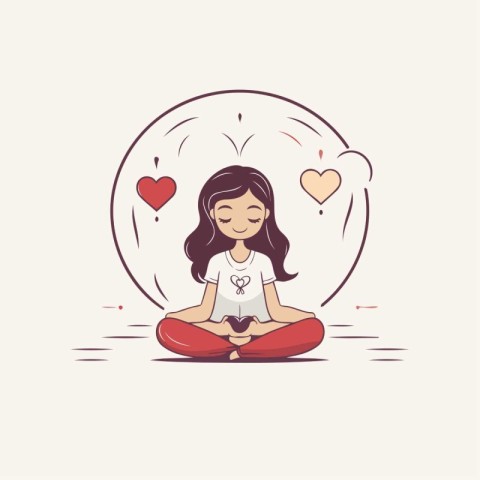 Girl meditating in lotus position. Vector illustration in flat s