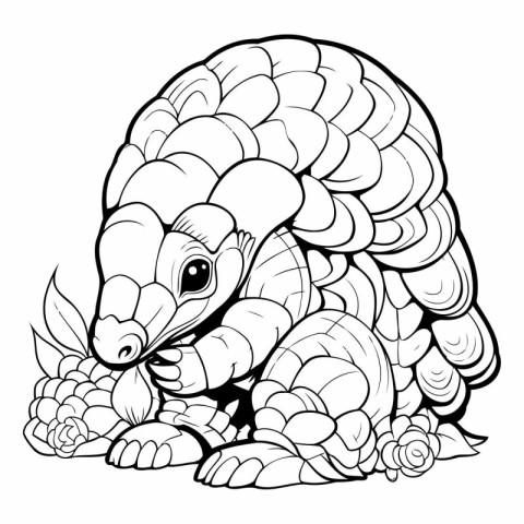 Hand drawn doodle illustration of an armadillo with a flower