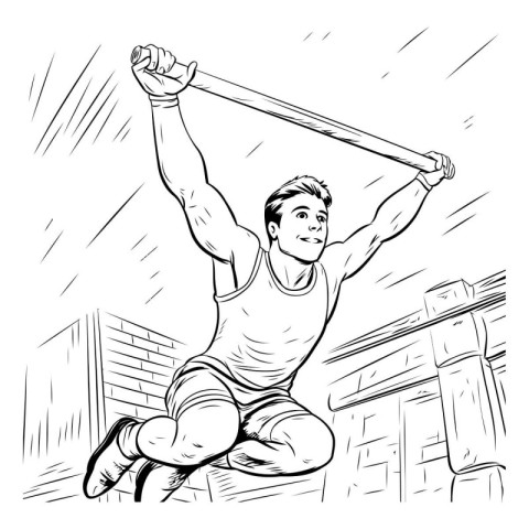 Athletic man doing exercises. Vector illustration ready for viny