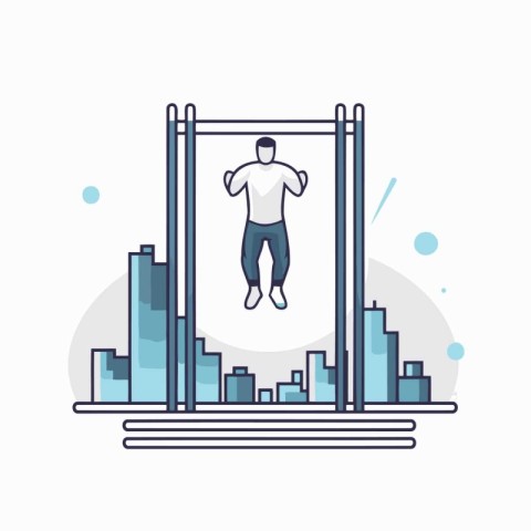 Man doing pull-ups on bar. Flat design vector illustration.