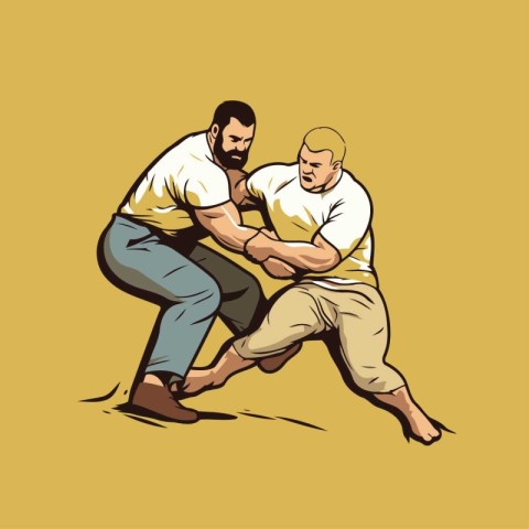 Two men are fighting in a tug of war. Vector illustration.