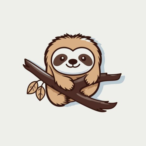 Cute cartoon sloth sitting on a branch. Vector illustration.