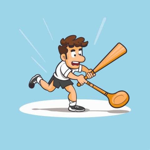 Cartoon baseball player with bat. Vector illustration in flat st