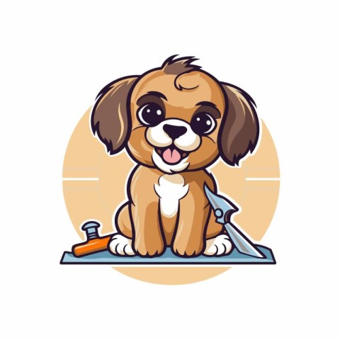 Cute dog with tools. Vector illustration of a cartoon dog.