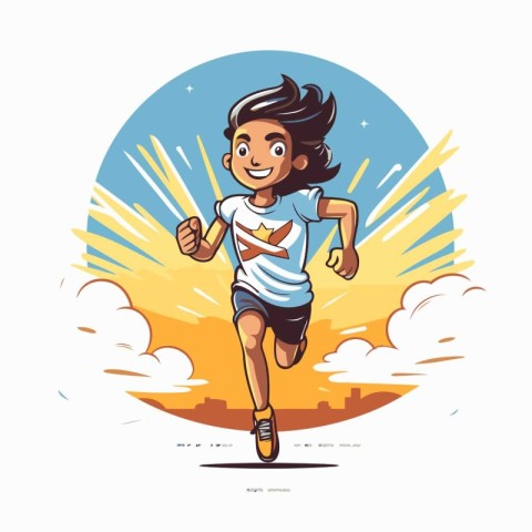 Running girl. Vector illustration in cartoon style. Sport and he