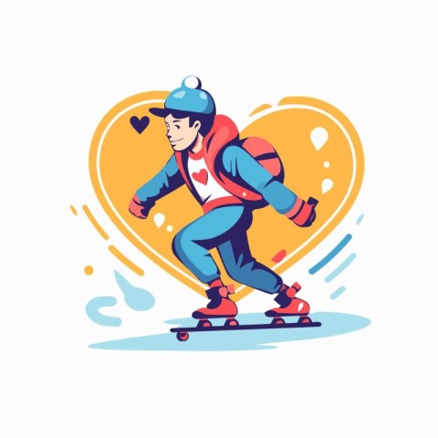 Vector illustration of a man skating on a skateboard in the shap