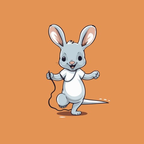 Cute cartoon rabbit isolated on orange background. Vector Illust