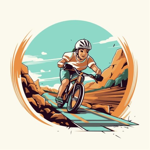 Cyclist riding a mountain bike in the desert. vector illustratio