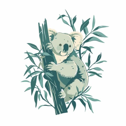 Koala bear on eucalyptus tree. Vector illustration