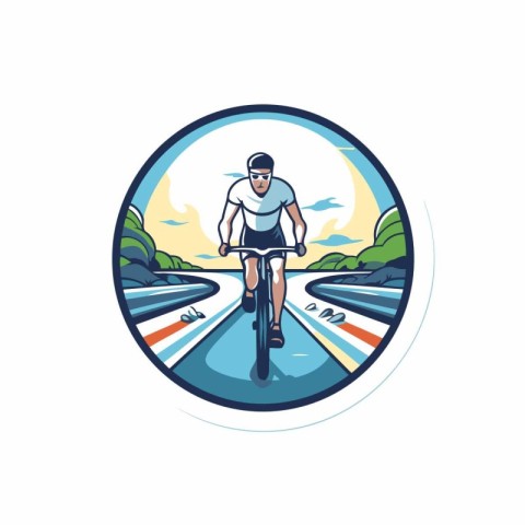 Cyclist riding on the road. Vector illustration in retro style.